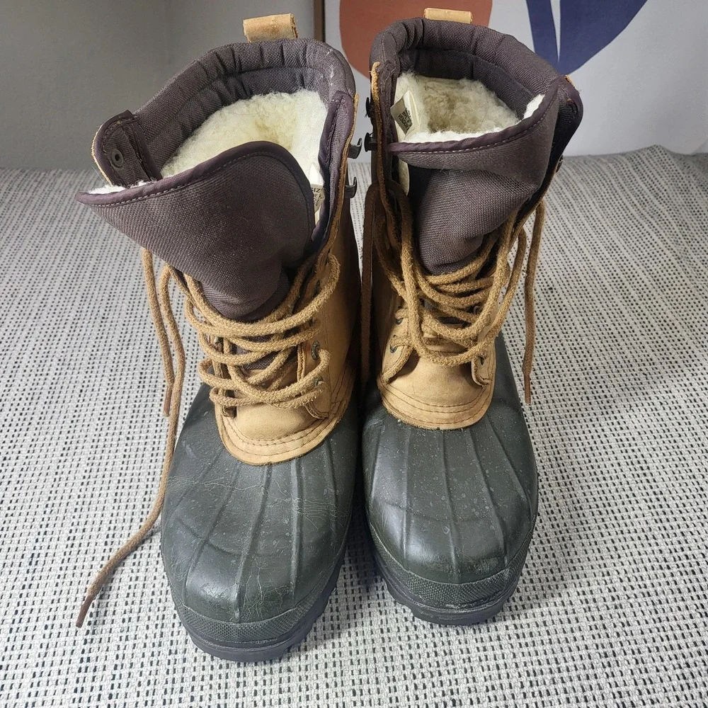 Eddie Bauer Snow Boots Mens Size 10 Brown Leather Duck Insulated Winter Vintage